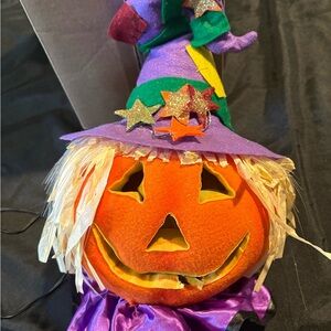 Vintage Gemmy Fiber Optic Pumpkin Witch Scarecrow Jack O Lantern Head Halloween